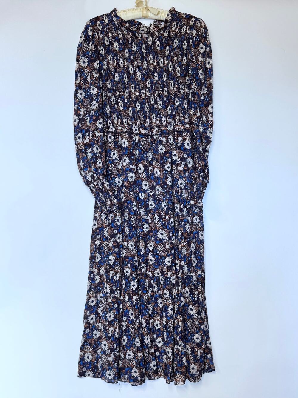Anthropologie Smocked Floral Midi Dress Large Prairie Cottagecore Modest 70s